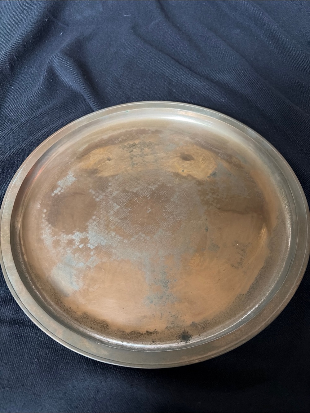 Vintage Round Serving Tray in Aged Copper Tone Patina